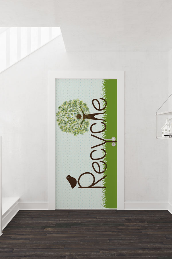 "Recycle" Temalı Ağaç İnsan ve Kuş Figürlü Okul Kapı Giydirme 9067