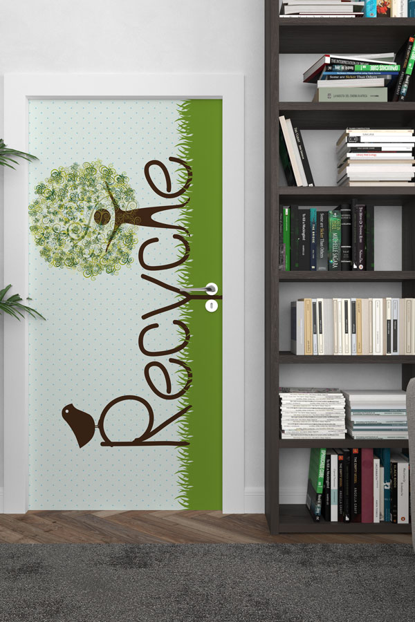 "Recycle" Temalı Ağaç İnsan ve Kuş Figürlü Okul Kapı Giydirme 9067