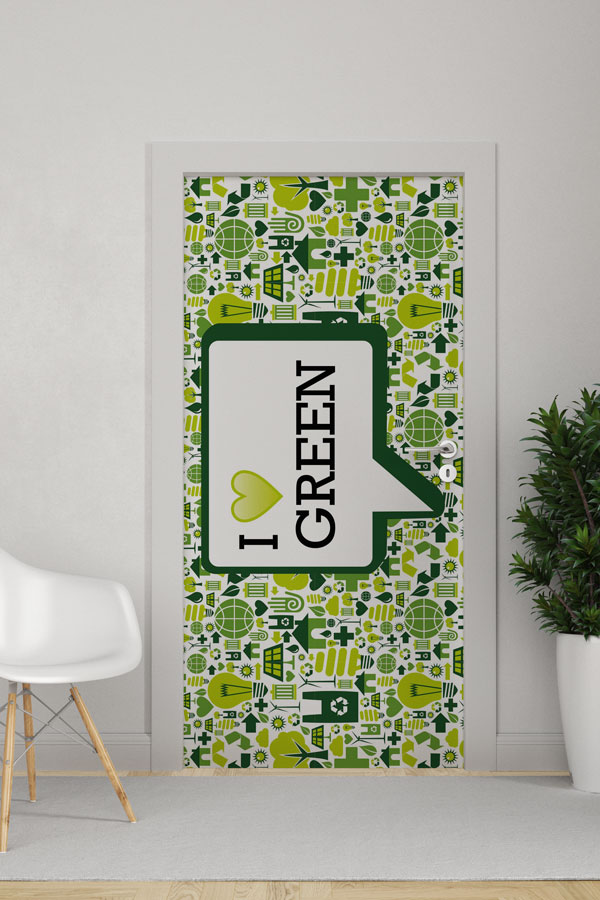 "I Love Green" Temalı Ekolojik Piktogram Desenli Kapı Giydirme 9068