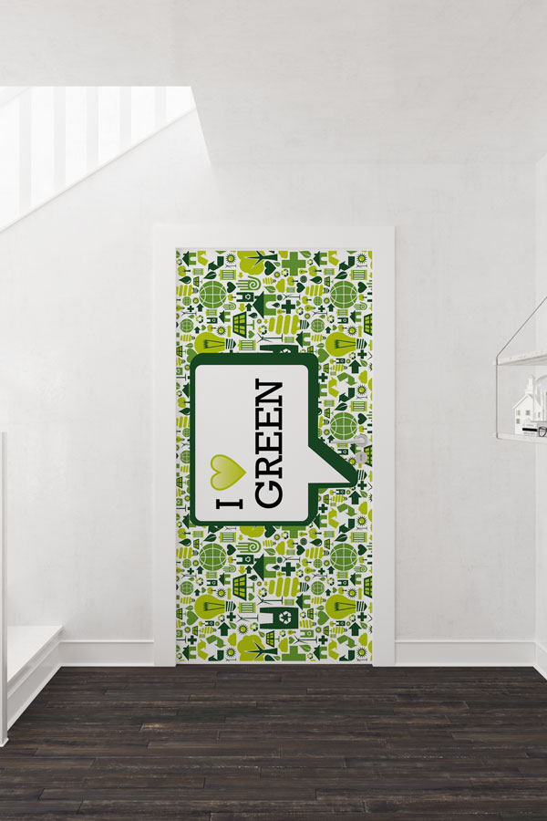 "I Love Green" Temalı Ekolojik Piktogram Desenli Kapı Giydirme 9068