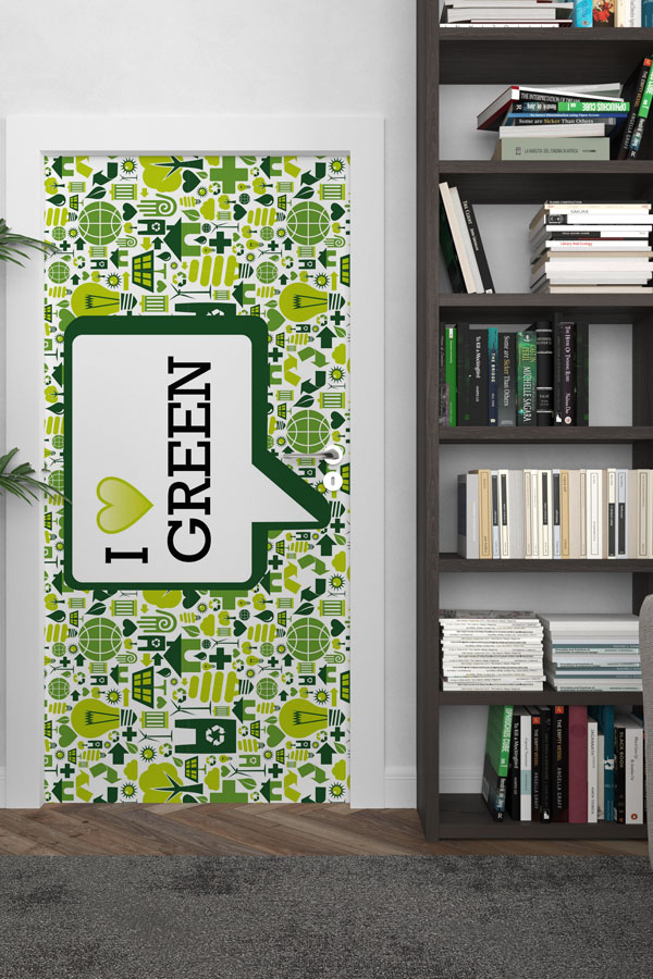 "I Love Green" Temalı Ekolojik Piktogram Desenli Kapı Giydirme 9068