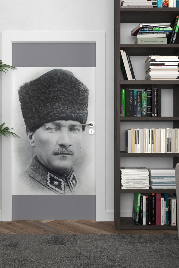 Atatürk Portresi Kapı Giydirme Gri Askerî Tasarım 9129