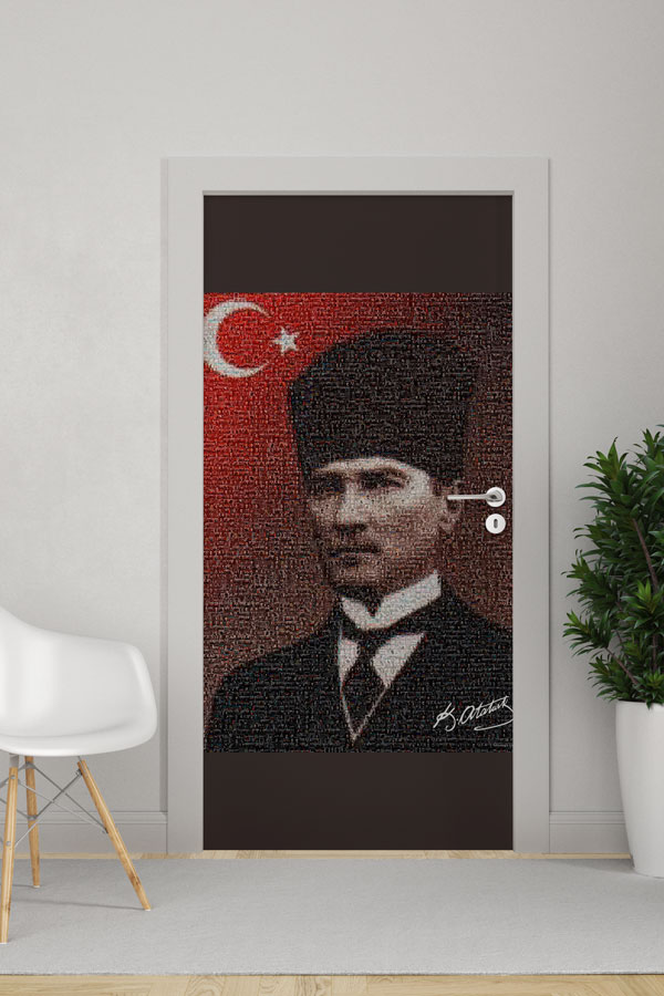 Atatürk Portresi Kapı Giydirme Türk Bayraklı Tasarım 9132