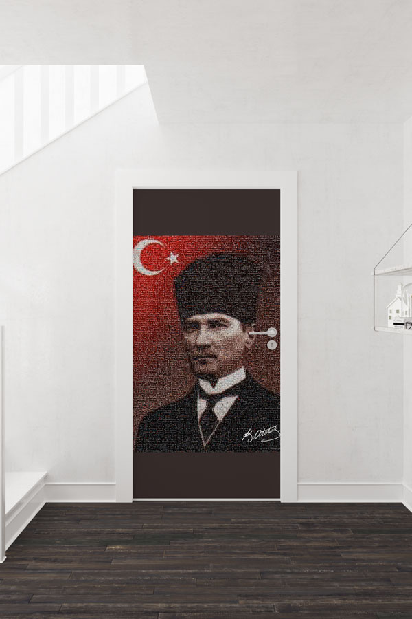 Atatürk Portresi Kapı Giydirme Türk Bayraklı Tasarım 9132