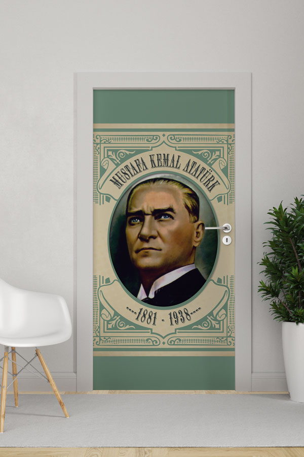 Atatürk Portresi Kapı Giydirme Yeşil Çerçeveli Klasik Tasarım 9139