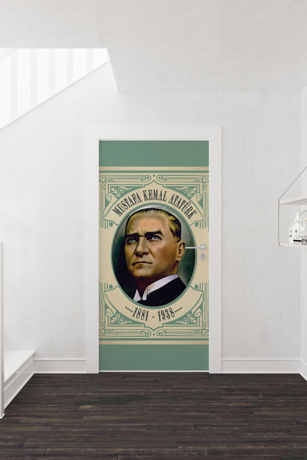 Atatürk Portresi Kapı Giydirme Yeşil Çerçeveli Klasik Tasarım 9139