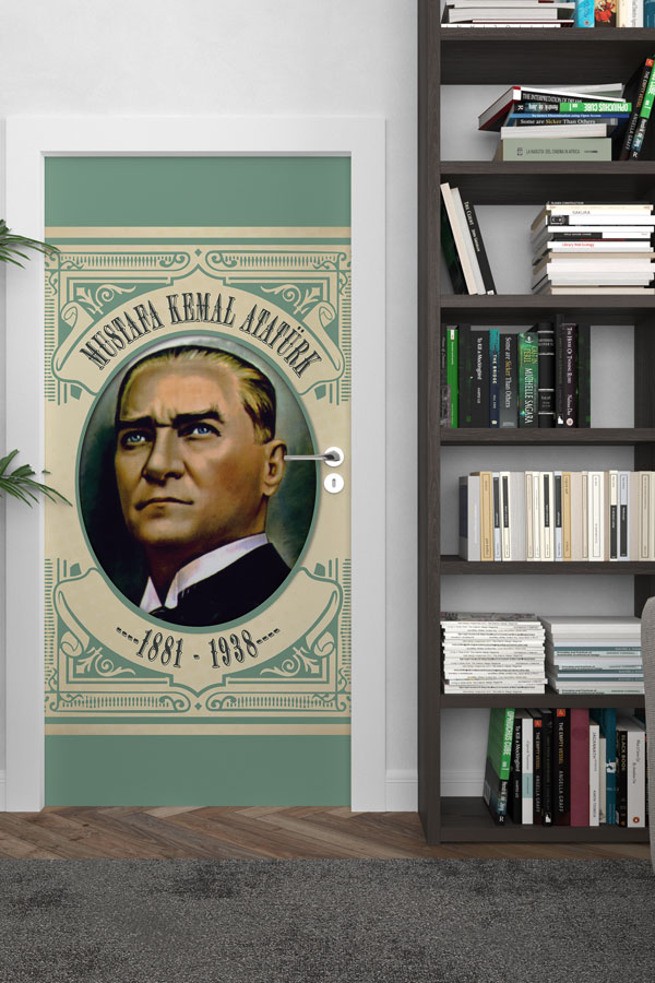 Atatürk Portresi Kapı Giydirme Yeşil Çerçeveli Klasik Tasarım 9139