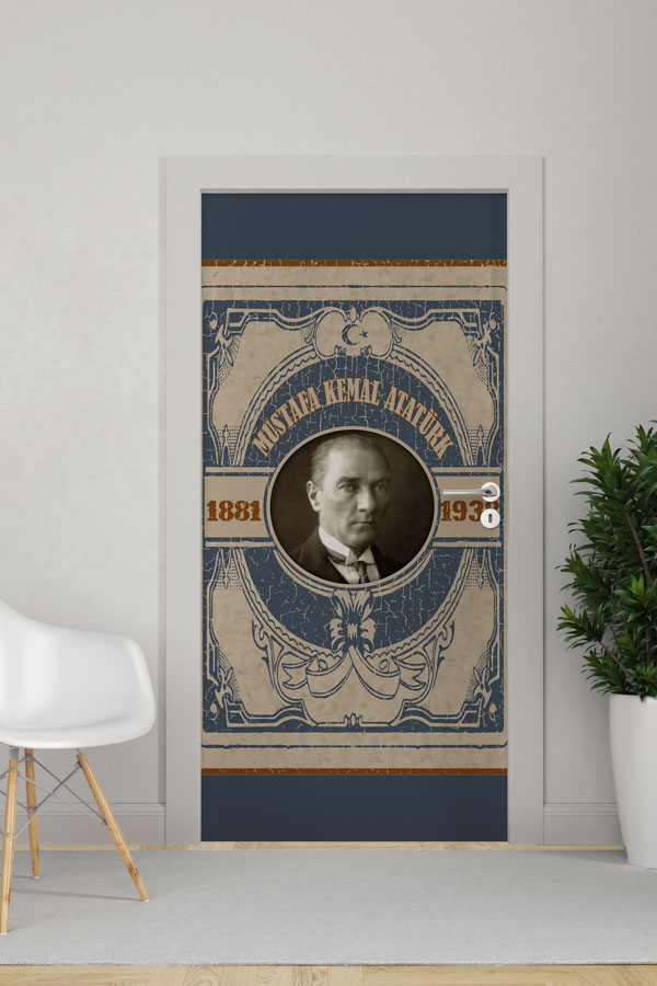 okul-sinif-kapi-giydirme-9143-0 Atatürk Portresi Kapı Giydirme Lacivert Klasik Desenli Tasarım 9143