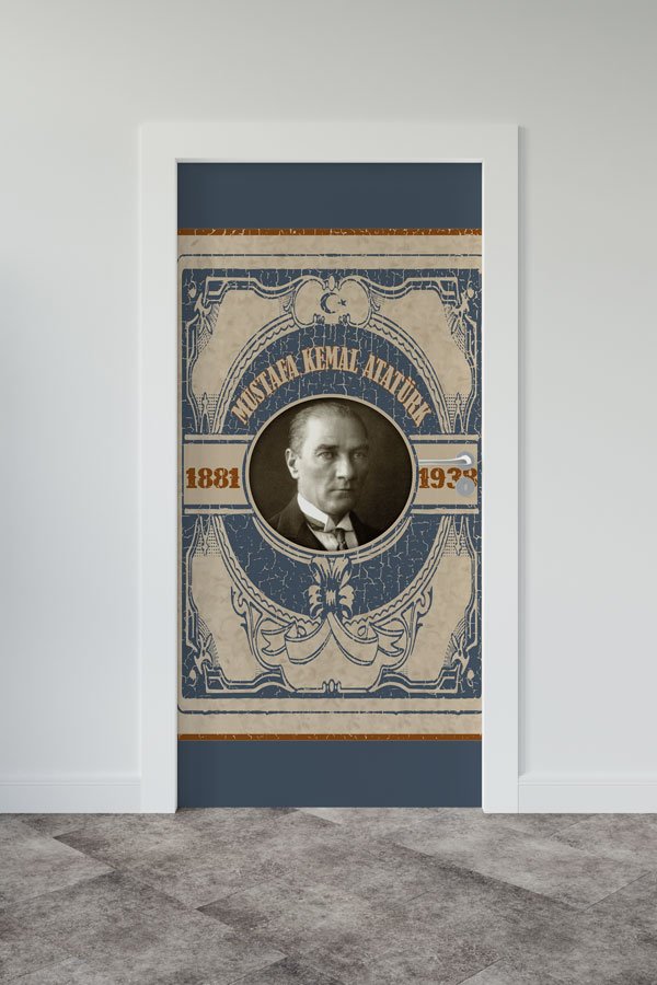Atatürk Portresi Kapı Giydirme Lacivert Klasik Desenli Tasarım 9143