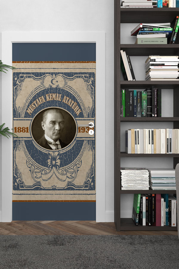 okul-sinif-kapi-giydirme-9143-02 Atatürk Portresi Kapı Giydirme Lacivert Klasik Desenli Tasarım 9143