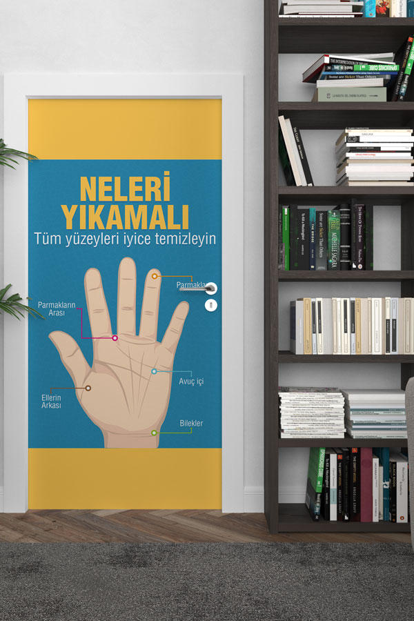"Neleri Yıkamalı" Doğru El Yıkama Eğitimi Okul Kapı Giydirme 9161