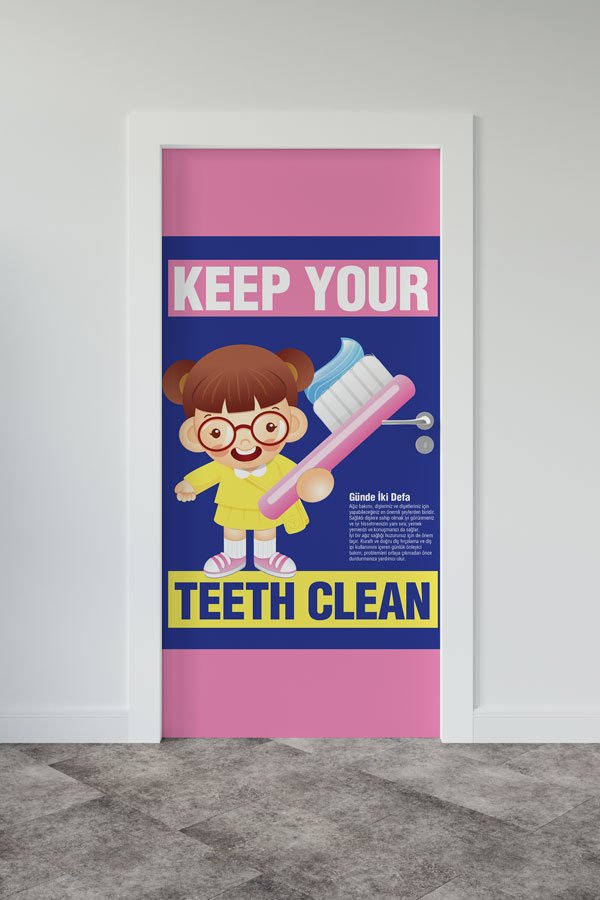 Okul Diş Sağlığı Kapı Giydirme Kız Çocuk Temalı 9172