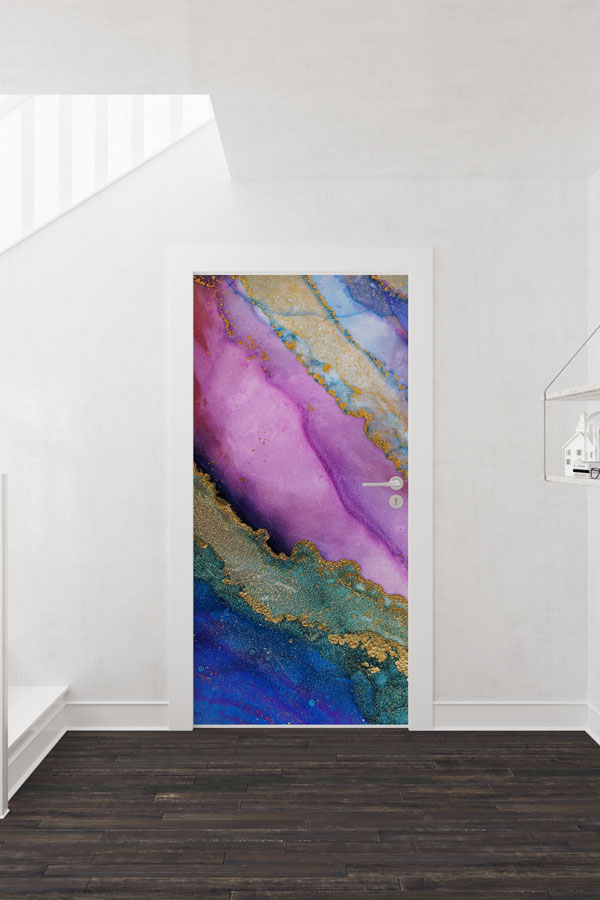 Mor ve Altın Mermer Dokulu Soyut Kapı Giydirme Tasarımı 9231