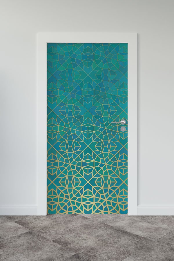 Altın Yaldızlı Geometrik Desenli Okul Kapı Giydirme 9510