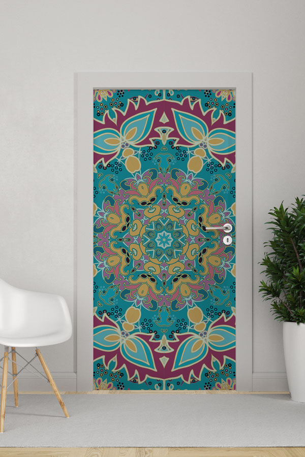 Canlı Renkli Mandala Kapı Giydirme 9527