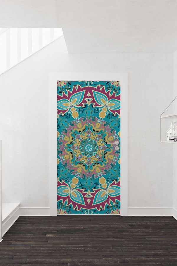 Canlı Renkli Mandala Kapı Giydirme 9527