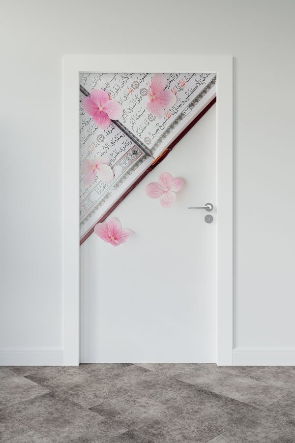 Kur’an-ı Kerim ve Çiçek Desenli Kapı Giydirme Dekoratif Baskı 9543