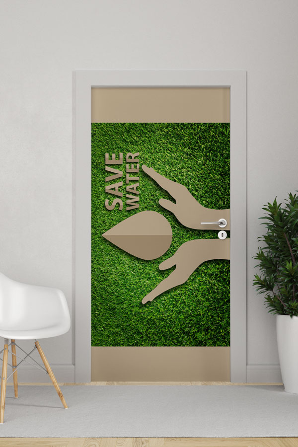 "Save Water" Temalı Eller ve Büyük Su Damlası Figürlü Kapı Giydirme 9065