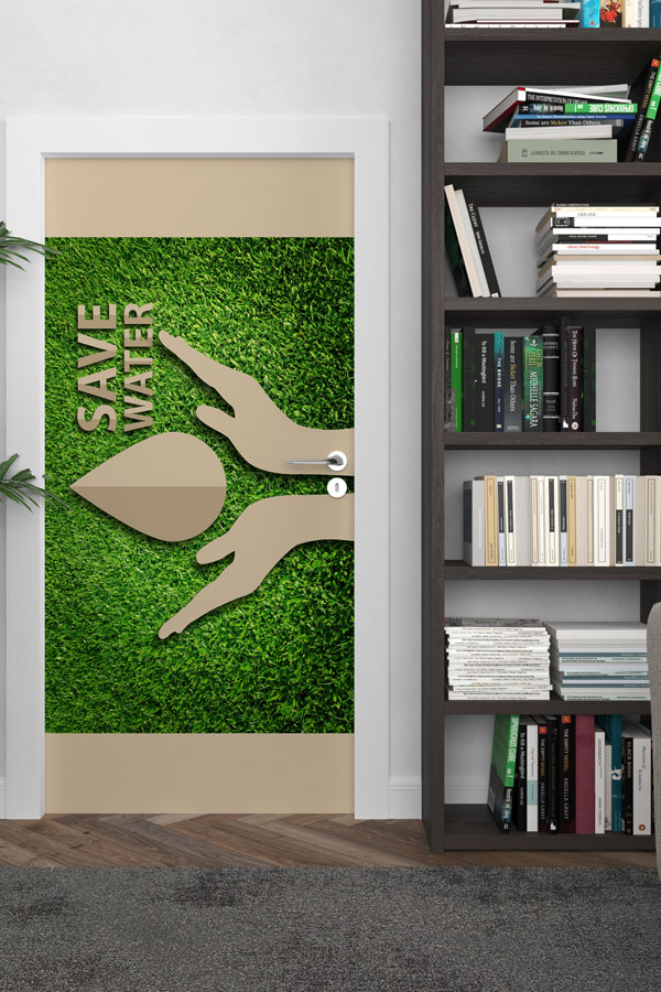 "Save Water" Temalı Eller ve Büyük Su Damlası Figürlü Kapı Giydirme 9065