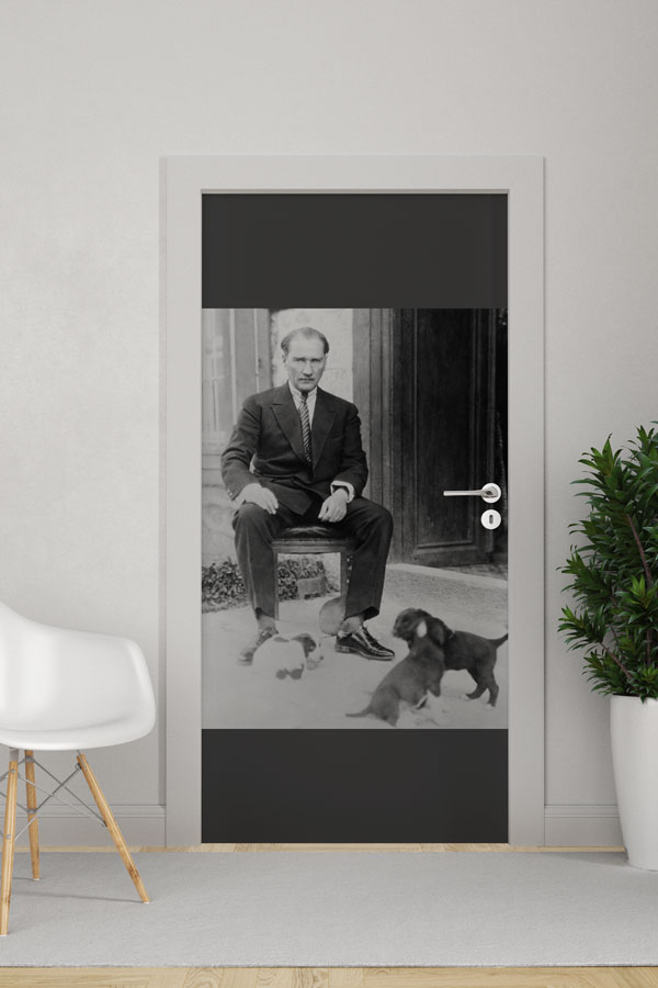 Atatürk Portresi Kapı Giydirme Köpeklerle Dinlenme Tasarımı 9131