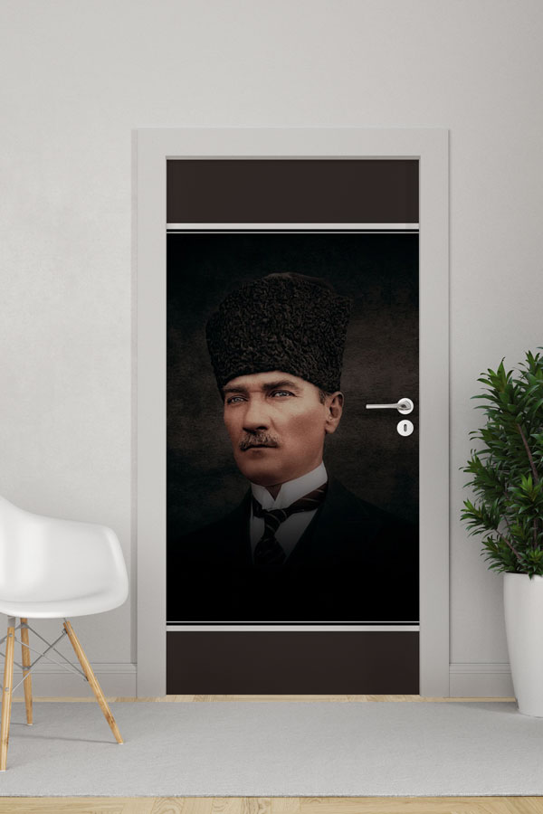 Atatürk Portresi Kapı Giydirme Siyah Klasik Tasarım 9134