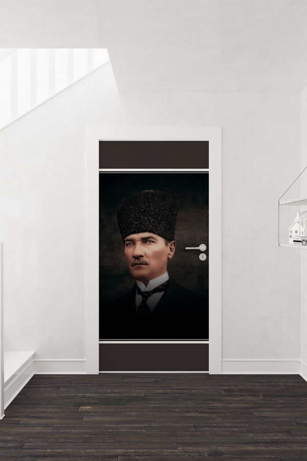 Atatürk Portresi Kapı Giydirme Siyah Klasik Tasarım 9134