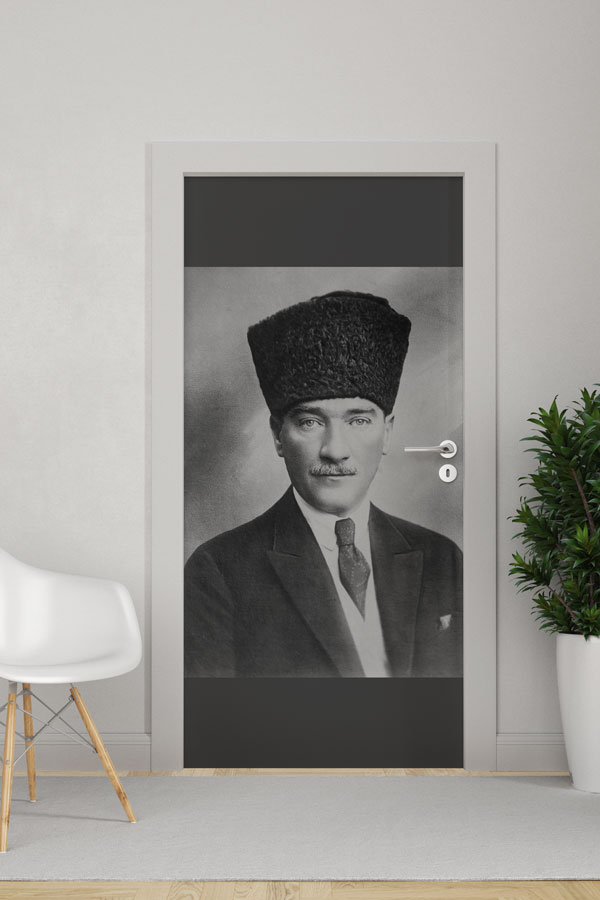 Atatürk Portresi Kapı Giydirme Siyah-Beyaz Klasik Tasarım 9136