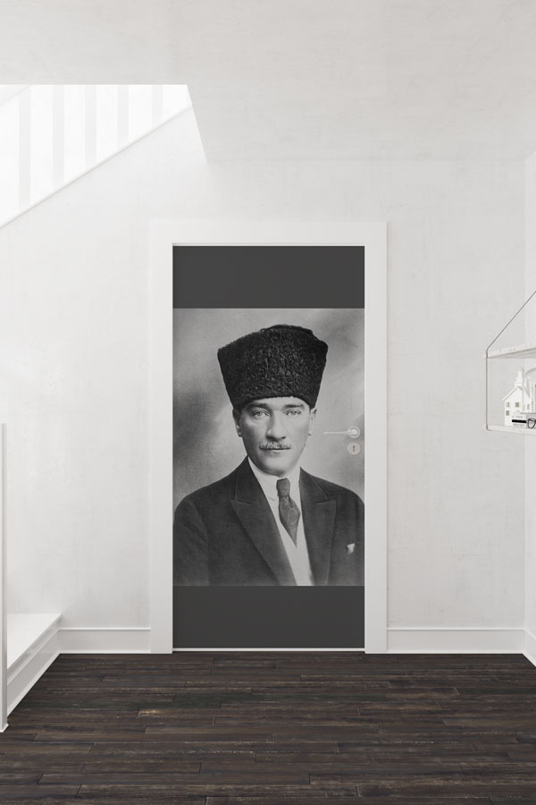 Atatürk Portresi Kapı Giydirme Siyah-Beyaz Klasik Tasarım 9136