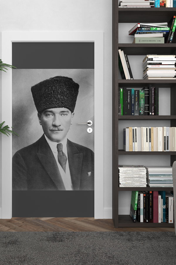 Atatürk Portresi Kapı Giydirme Siyah-Beyaz Klasik Tasarım 9136