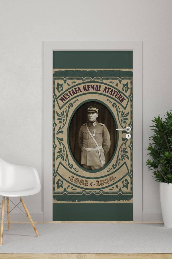 Atatürk Askerî Portre Kapı Giydirme Klasik Çerçeveli Tasarım 9144