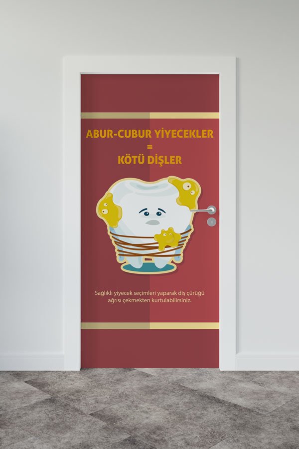 "Abur Cubur Yiyecekler = Kötü Dişler" Temalı Okul Kapı Giydirme 9156