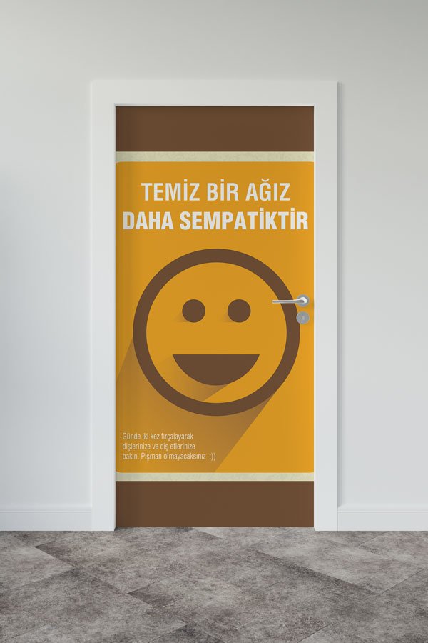 "Temiz Bir Ağız Daha Sempatiktir" Okul Kapı Giydirme (Turuncu Temalı) 9158