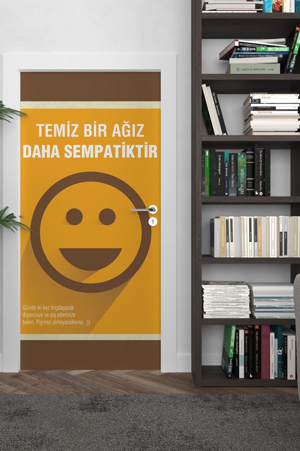 "Temiz Bir Ağız Daha Sempatiktir" Okul Kapı Giydirme (Turuncu Temalı) 9158