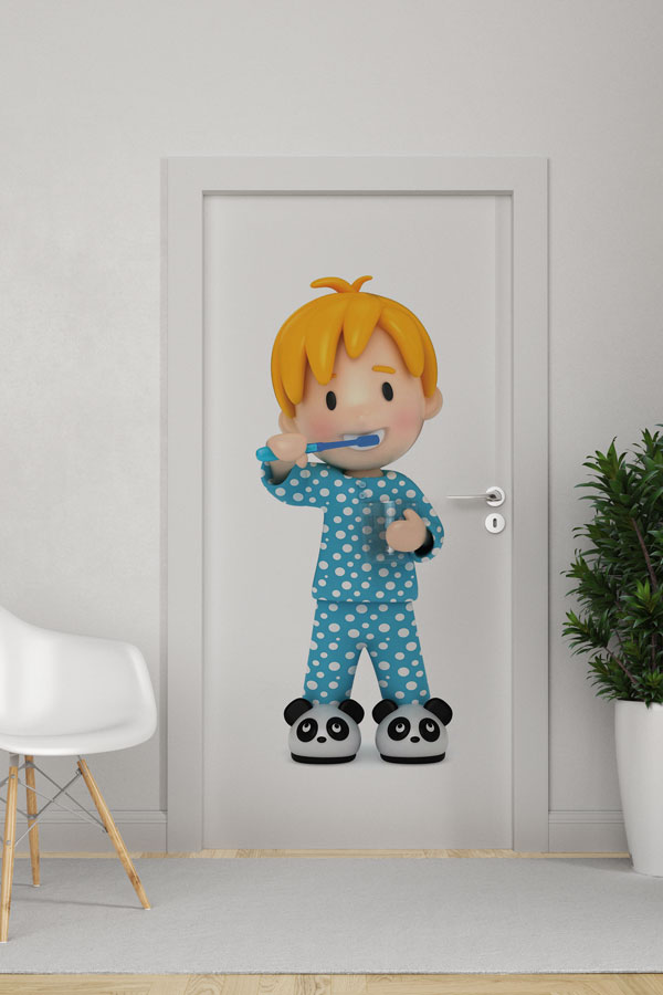 Diş Fırçalayan Çocuk Figürlü Okul Kapı Giydirme 9160