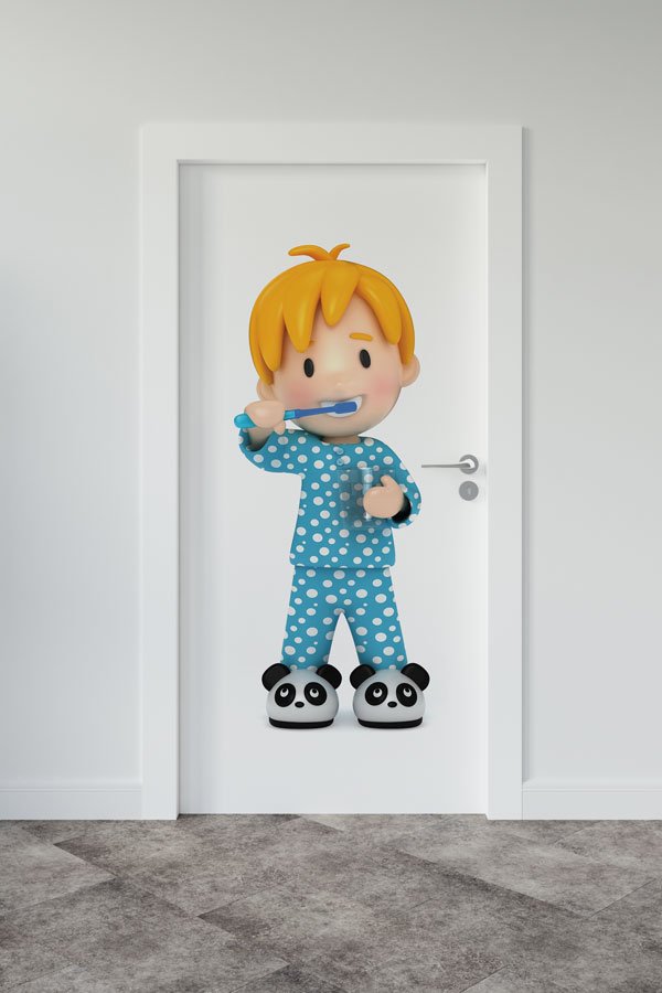 Diş Fırçalayan Çocuk Figürlü Okul Kapı Giydirme 9160