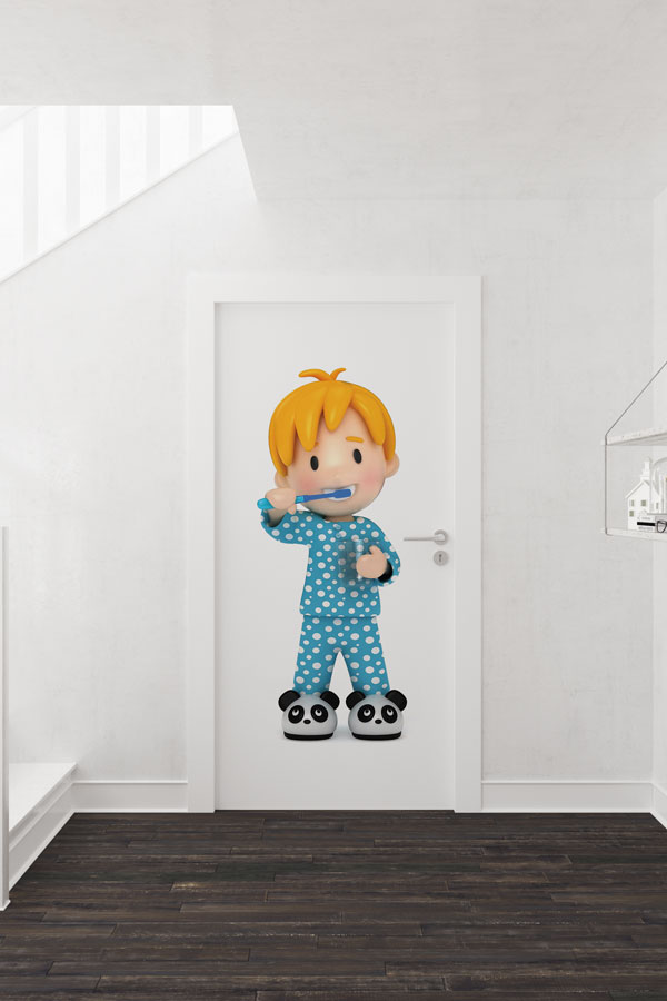 Diş Fırçalayan Çocuk Figürlü Okul Kapı Giydirme 9160