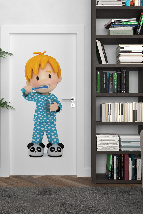 Diş Fırçalayan Çocuk Figürlü Okul Kapı Giydirme 9160