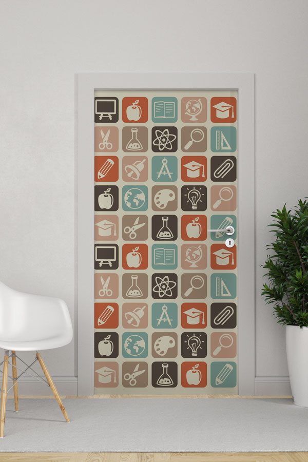 "Eğitim İkonları Desenli" Kapı Giydirme 9186