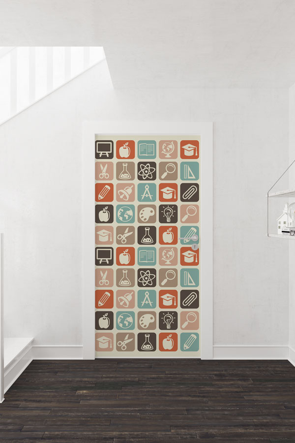 "Eğitim İkonları Desenli" Kapı Giydirme 9186