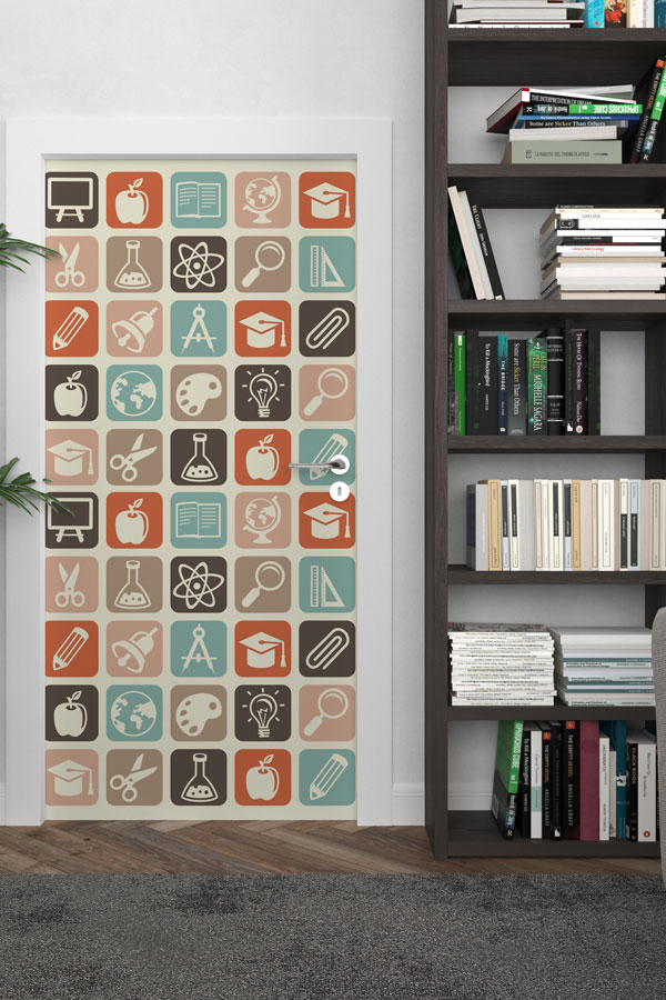 "Eğitim İkonları Desenli" Kapı Giydirme 9186