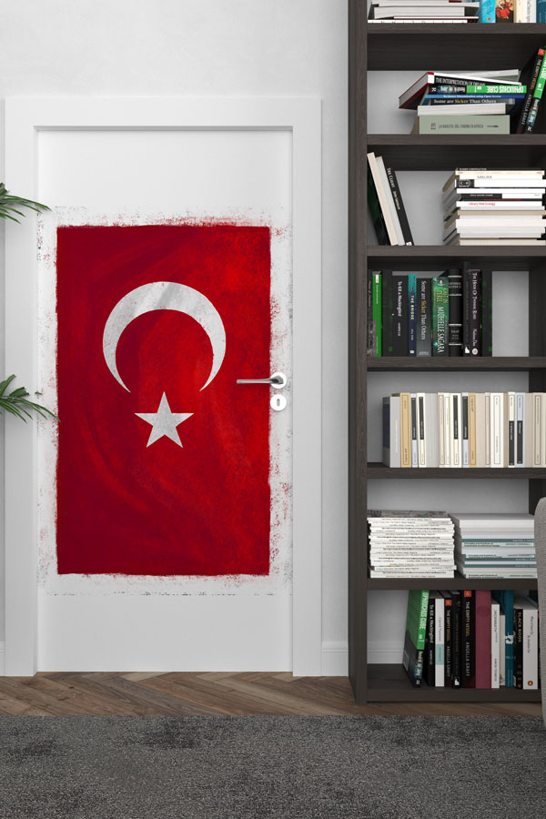 Vintage Türk Bayrağı Kapı Giydirme Tasarımı 8825