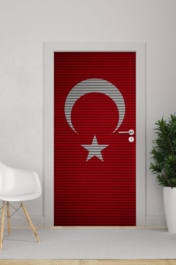 Çizgili Dokulu Türk Bayrağı Kapı Giydirme Tasarımı 8830