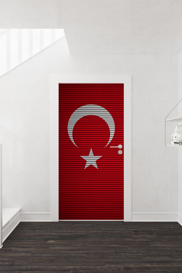 Çizgili Dokulu Türk Bayrağı Kapı Giydirme Tasarımı 8830