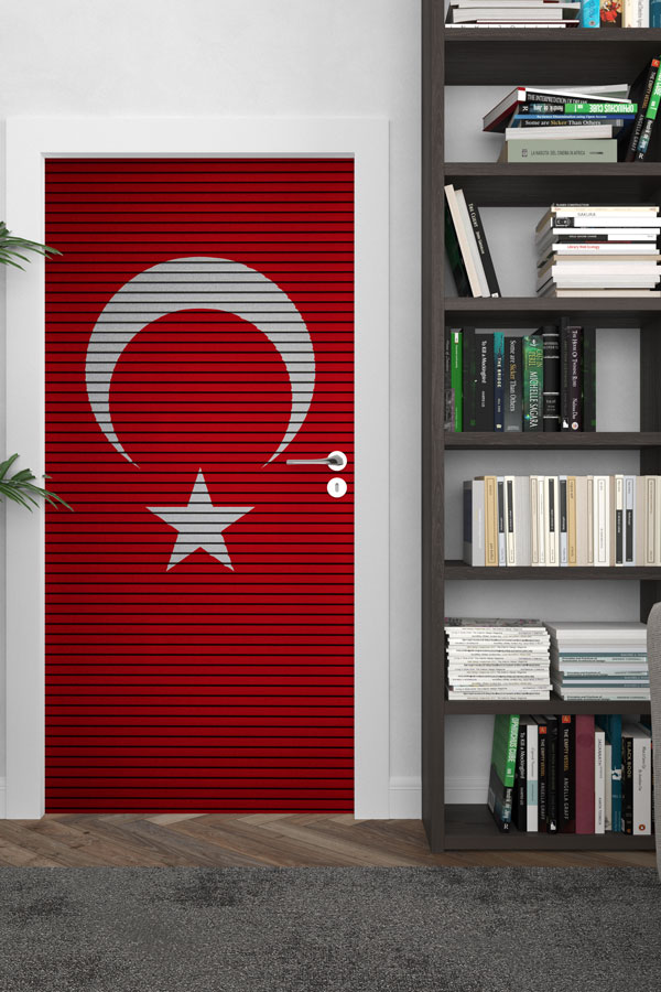 Çizgili Dokulu Türk Bayrağı Kapı Giydirme Tasarımı 8830