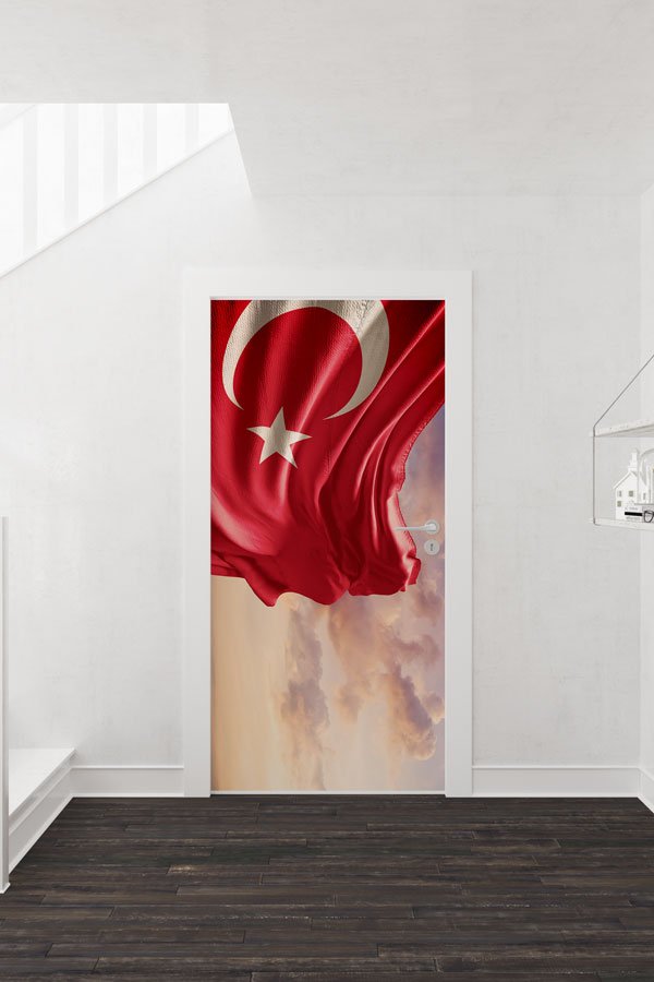 okul-sinif-kapi-tasarimi-8837-01 Gökyüzü Temalı Türk Bayrağı Kapı Giydirme 8837