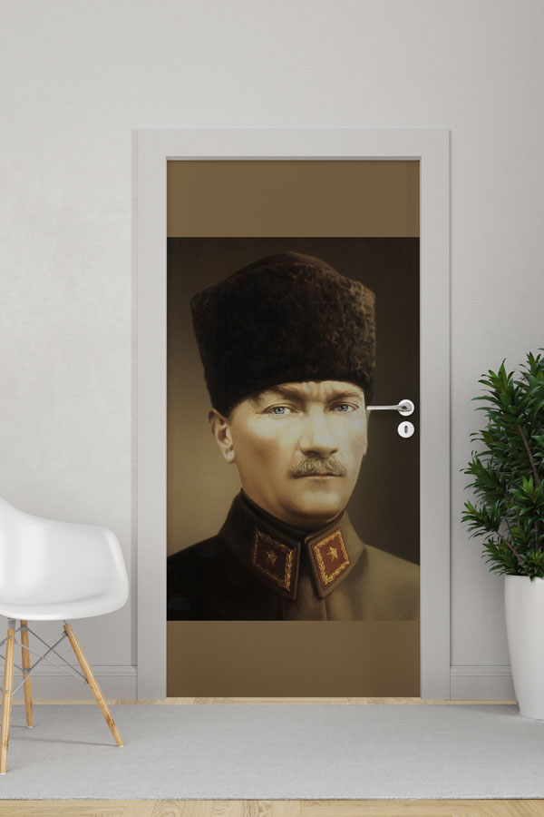 Atatürk Portresi Kapı Giydirme Renkli Askerî Tasarım 9123
