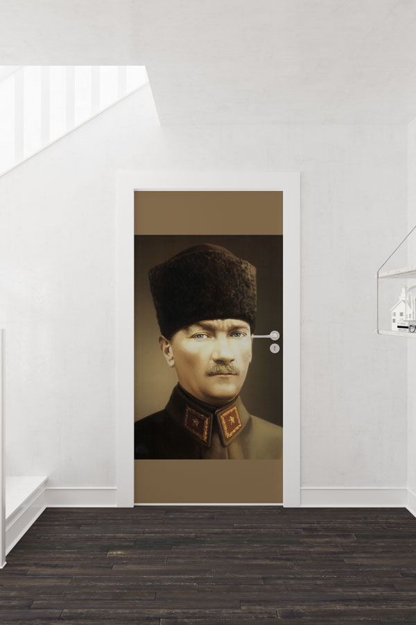 Atatürk Portresi Kapı Giydirme Renkli Askerî Tasarım 9123
