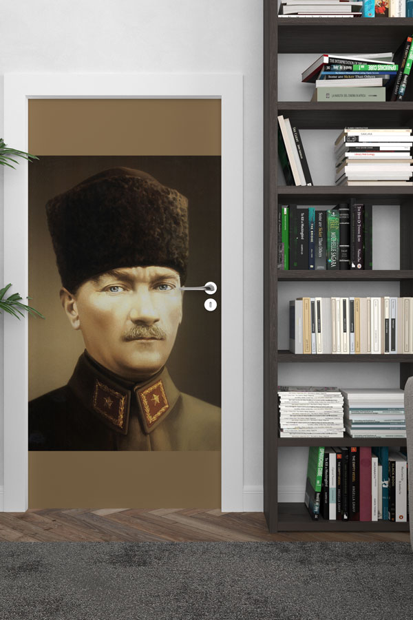 Atatürk Portresi Kapı Giydirme Renkli Askerî Tasarım 9123