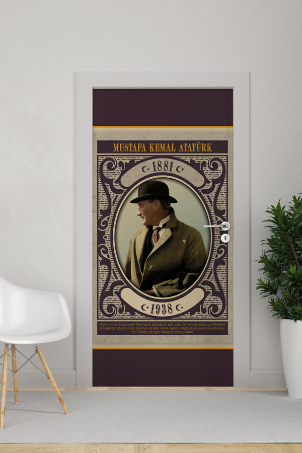 Atatürk Portresi Kapı Giydirme Şapkalı Klasik Çerçeveli Tasarım 9146