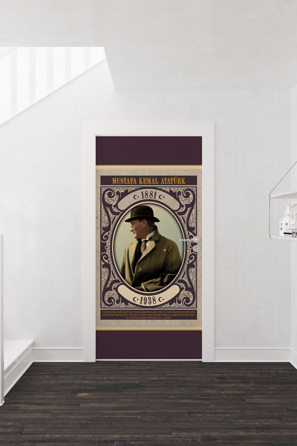 Atatürk Portresi Kapı Giydirme Şapkalı Klasik Çerçeveli Tasarım 9146
